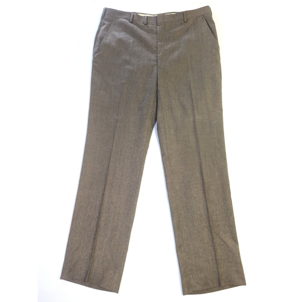 Hart Schaffner Marx Mens Brown Pure Virgin Wool Dress Pants Flat Front 36x31